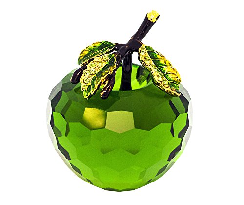 Happy Homewares Pomme Verte en Verre de Cristal Pur avec Ornement de décoration de Feuille Cover
