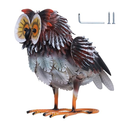 hogardeck Owl Garden Decor Outdoor Statues, Large Metal Bird Standing Yard Art, Lawn Sculptures Ornaments for Outside Patio Pond Backyard, Holiday Sympathy Gifts for Grandma Mom
