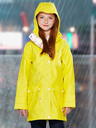 Image of maoo garden Girls Rain Jackets Kids Waterproof Raincoat Lightweight Floral Lining Spring Windbreaker