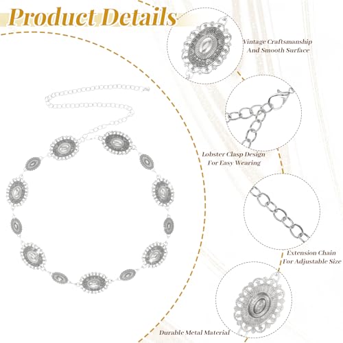 Women Western Metal Chain Belt,Oval Concho Chain Belt,Metal Waist Chains Belts for Jeans Dresses Concert Boho3