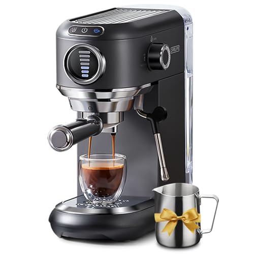 NUNETH Espresso Machine, 19 Bar Semi-Automatic Coffee Maker with Milk Frother - 4 in 1 Hot & Cold Model for Cappuccino, Latte, Coffee Lovers, Gray