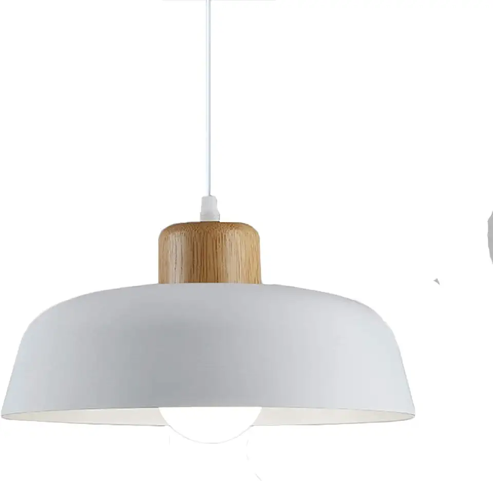 Home-Neat Luminária Pendente Moderna, Luminária de Pingente de Madeira E27 Ø30CM para Cozinha, Sala de Jantar, sala de estar (Branco)