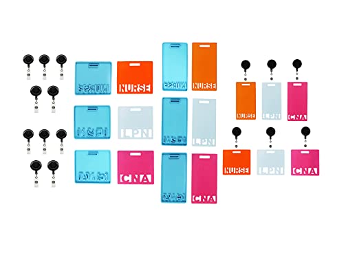 Xidmold Molde de silicone para cartão de resina de 6 estilos, clipe de carretel de crachá de identificação de 10 unidades, estojo de identidade moldes de suporte de cartão de trabalho, molde de argila para crachá de nome, crachá de enfermeira e moldes de fundição epóxi DIY