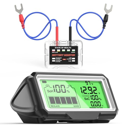 12V Car Battery Status Tester - Battery Monitor, 433mhz Wireless Radio Frequency Automotive Load Tester with Charging & Cranking Test & Alarm Function for Motorcycle Car RV Truck ATV SUV Marine Etc