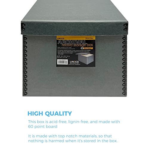 Lineco, Blue/Gray Record Storage Box 12"X15"X10". Archival Acid Free With Metal Edge. Protection From Dust, Light, & Debris. Store & Protect Documents, Files, Prints, 1 Pack #TOP3