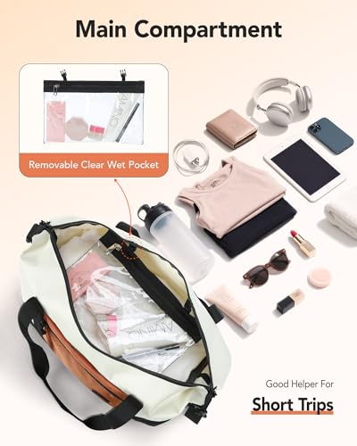 Weekender Bags for Women, Stylish Travel Duffel Bag with Removable Waterproof Pouch & Adjustable Strap, Cabin Bags 40x20x25, 20L Underseat Holdall Travel Bag-Cinnamon Tricolo4
