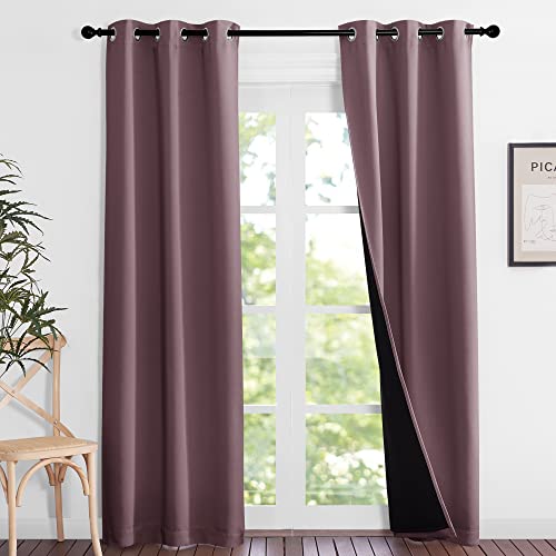 Image of NICETOWN Dry Rose Blackout Curtains 84 inches Long, Full Light Blocking Drapes with Black Liner for Nursery, Noise Reducing Thermal Insulated Draperies for Doorway (2 Pieces, 37 inch Wide Each Panel)