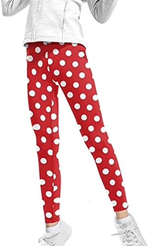 Renewold Polka Dot Red High Waist Girls Leggings Athletic Leggings Kids Legging Child Dance Workout Running Yoga Pants Comfort Tights for Party Beach Trip