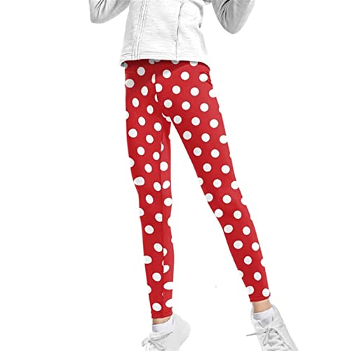 Renewold Polka Dot Red High Waist Girls Leggings Athletic Leggings Kids Legging Child Dance Workout Running Yoga Pants Comfort Tights For Party Beach Trip #TOP5