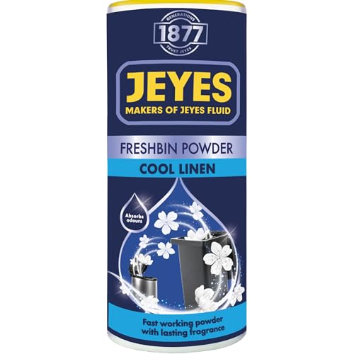Jeyes Freshbin Powder (550g) Fast-Acting Odour Neutraliser with Cool Linen Scent Absorbs Moisture & Fluid Leaks Long-Lasting Indoor and Outdoor Bin Freshener and Bin Odour Eliminator