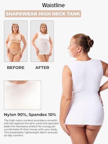 WAISTLINE Women's Compression Tank Top with Adjustable high Neck - Shapewear Cami for Tummy Control - Body Shaper Camisole