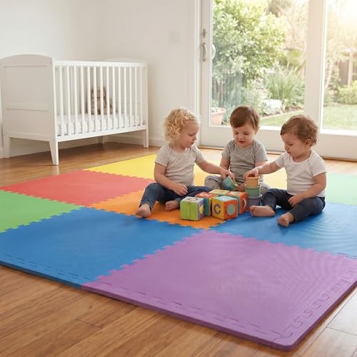 FlooringInc Baby Play Mat for Floor, Extra Large 2'x2' Foam Floor Tiles for Kids, Soft Interlocking Puzzle Mat, 1/2 Inch Thick, Non-Toxic EVA (Rainbow, 48 Tile Pack, 192 Sq Ft)
