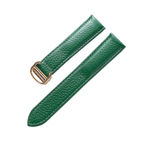Bracelet montre cuir souple anti irritation 16mm boucle or vert