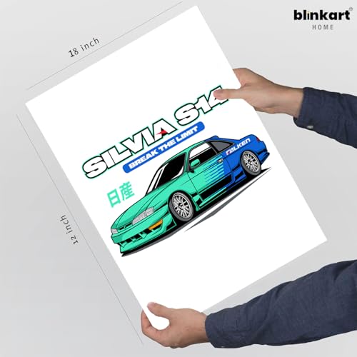 Image of BLINKART Nissan Silvia S14 CarFramed Posters Gift Items Boys Room Wall Decoration Bedroom Office Studio Synthetic Wood Frame & Acrylic Glass Ready to Hang - 18x12 Inch, (A4 Size) - CAR-172