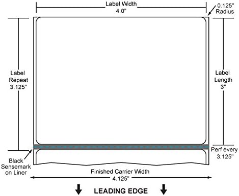 4" x 3" High Sensitivity Top-Coated Direct Thermal Labels with 2.5" O.D. Perforated Each, Wound Out, 0.75" Core Black Sensemark on Liner, 200 Labels/Roll, 36 Rolls/Case - White