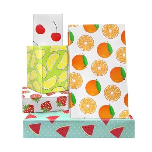 Papier cadeau fruits tropicaux : 5 motifs citrons et pastèques pour anniversaires