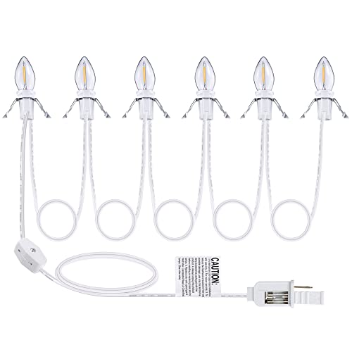 Christmas Village Light Accessory Cord with 6 LED Bulb, 11.5 ft C7 LED Lamp with Dual Fuse and On/Off Switch Plugs for Christmas Village House Crafts Pumpkin Lights(1 Pack)