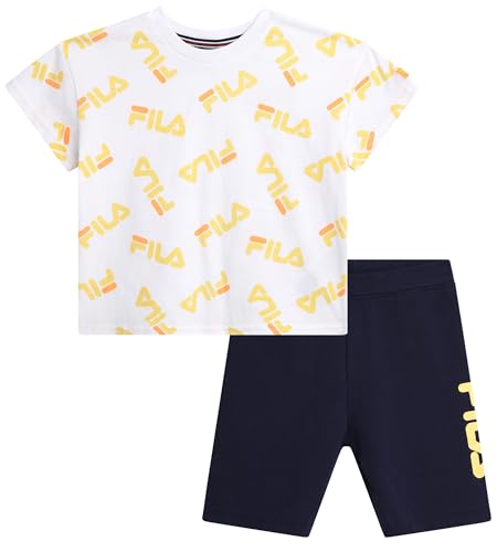 Fila Girls Shorts Set - 2 Piece Soft Breathable Toddler Girl Biker Shorts and Short Sleeve Shirt for Little Girls (2T-6X)
