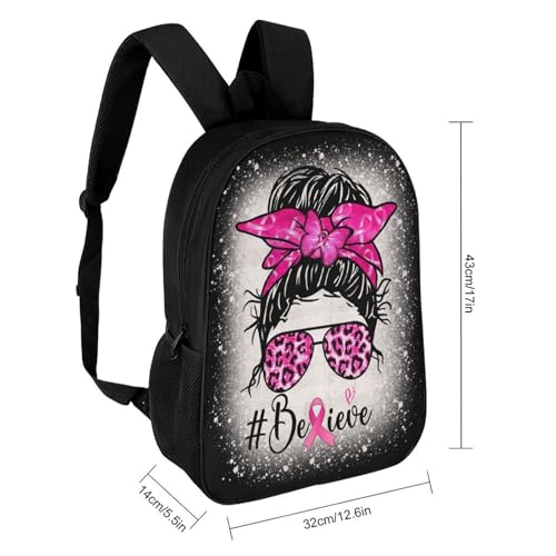 OBLUE Believe Breast Cancer Awareness Backpack 17 Inch Shoulders Daypack Simple Leisure Travel Bag2