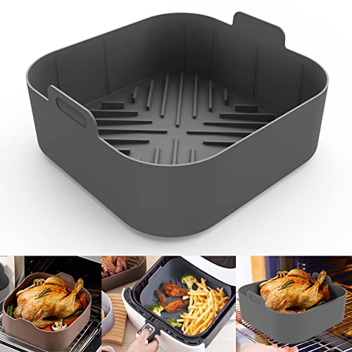 Jiubar Silicone Air Fryer Liners Larger Capacity Air Fryer Silicone Pot Air Fryer Silicone Basket Silicone Air Fryer Accessories Square - 8.1'' X 3.5'' #TOP2