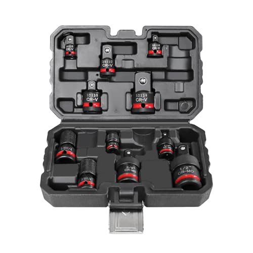 AmazingFree 11-Piece Impact Socket Adapter Set-Impact Rated Drill Socket Adapters&Extensions,1/4' 3/8' 1/2' Drive,CR-V&CR-MO Steel,Ball Detent for Secure Fit,Essential Tool Kit for Car/Home Repair