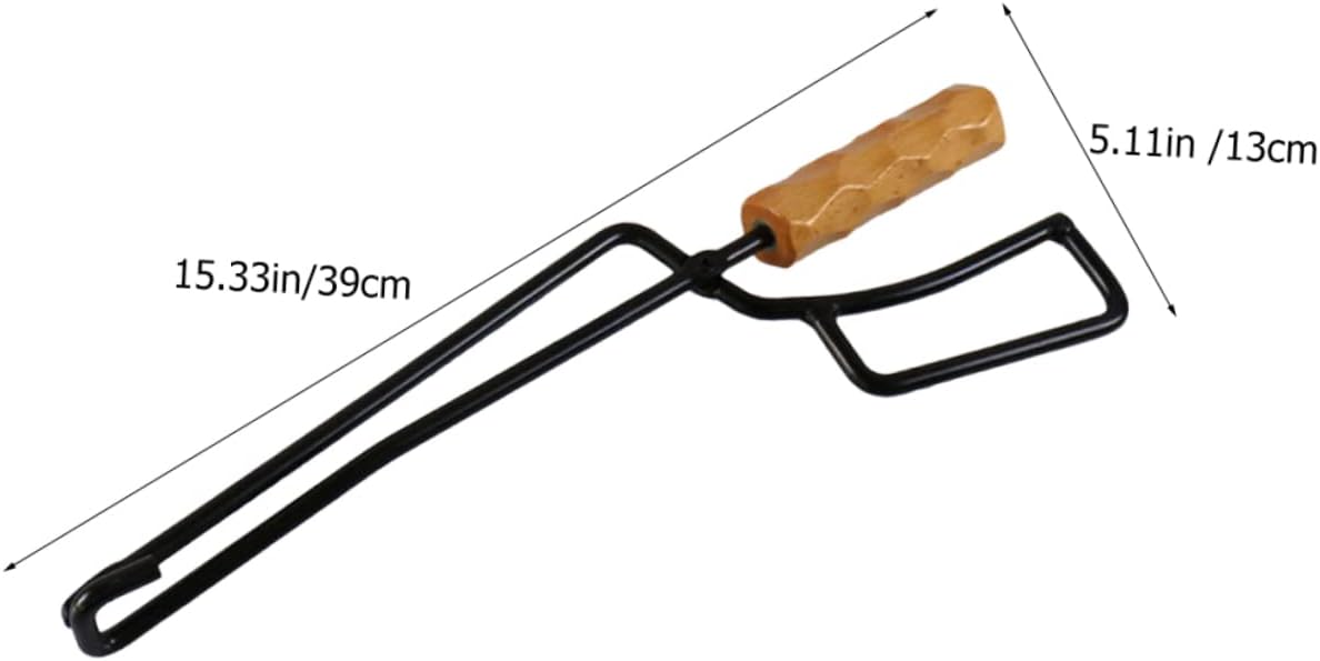 HEMOTON Heavy Duty Fireplace Tong with Long Beech Handle Multi Purpose Fire Pit Tool for Grilling Campfire and Garbage Pickup Scald Design for Safe Use