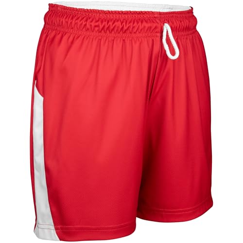 CHAMPRO Girls' Swish Reversible Basketball Shorts, Scarlet, White, Large