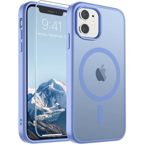 Image of SUPFINE Magnetic for iPhone 11 Phone Case with Screen Protector (Compatible with MagSafe)(Military Grade Drop Protection) Translucent Matte Shockproof Phone Cover,Blue Purple