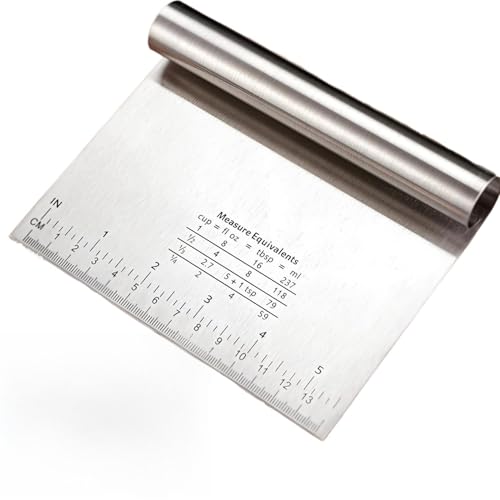 Edelstahl Teigschneider 22×12 cm, Teigkarte Edelstahl mit Messskala & Umrechnung, Teigschaber, Tortenschaber, Küchenspachtel für Pizza, Torte, Fondant, Gemüse, Backen, Küche, vielseitig