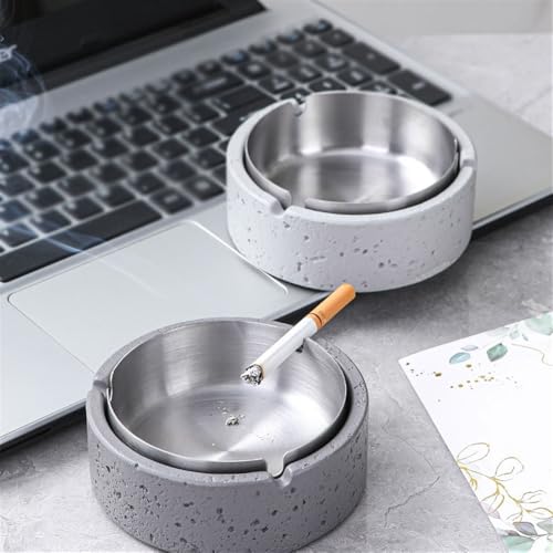Cendrier en ciment blanc et acier inoxydable amovible pour table basse - 5