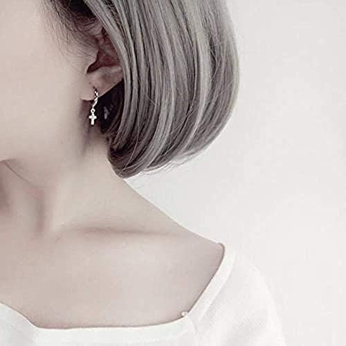 Cross Criss Small Huggie Hoop Earrings Sterling Silver with Dangle Charm Cubic Zirconia Crystal Cartilage Hoops Earring Hypoallergenic for Sensitive Ears Women Girls