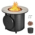 DWVO Propane Fire Pit Table 30 Inch Outdoor Round Gas Firepit 50,000 BTU Auto-Ignition Gas Fire Pits for Outside Patio Ceramic Tabletop fire Pit with Lid, Waterproof Cover, Lava Rock, Hook