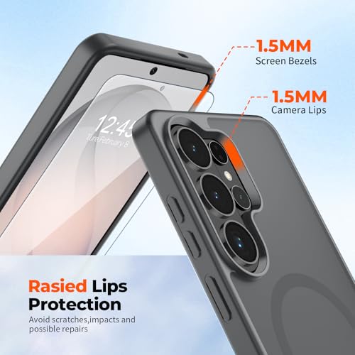 Image of SUPFINE Magnetic for Samsung Galaxy S26 Ultra Case with Screen Protector, (Built-in Magnets) (Military Grade Drop Protection) Slim Translucent Shockproof Phone Case,Titanium Gray