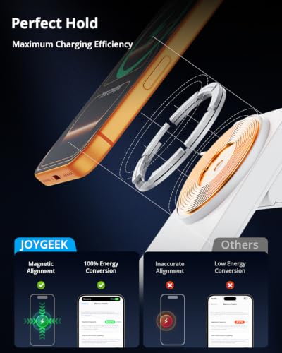 Image of JoyGeek Foldable 3-in-1 Wireless Charging Station for iPhone Air /17 /16 /15 /14 /13 /12, Charging Stand for Apple Watch 11-2 and AirPods, Travel Wireless Charger