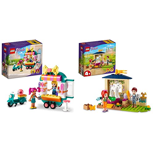 LEGO Friends Mobile Fashion Boutique 41719 Building Toy Set Playset (94 Pieces) & Friends Pony-Washing Stable 41696 Building Toy Set for Girls, Boys, and Kids Ages 4+ (60 Pieces)