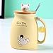 New sesame cat heat-resistant cup color cartoon with lid cup kitten milk coffee ceramic mug children cup office gifts (Yellow)