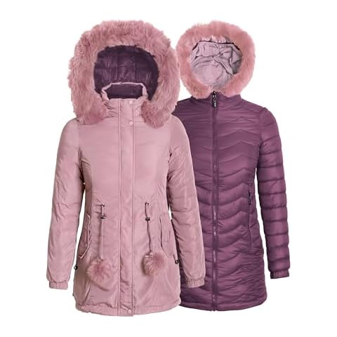 ATLASLAVA Women Puffer Jacket Reversible Fall and Winter Fashion Warm Quilted Long Hooded Bubble Coat Pink Wine Red3XL Cover