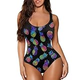 Jekioweii Pineapple Women One Piece Swimsuit Push Up Bathing Suit Vintage Scoop Neck Low Back Plus Size Swimwear Ballet Tank Leotards