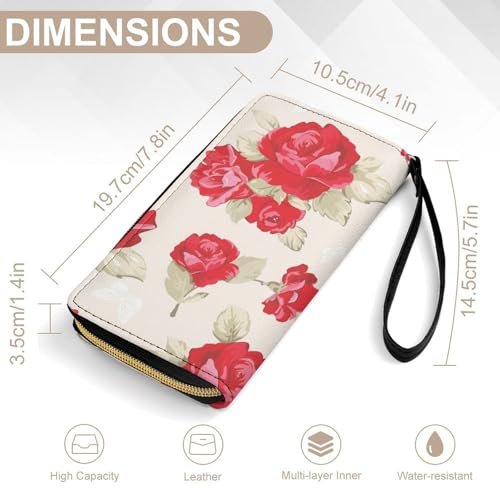 Rose Portable Long Wallet for Women Men Zipped Travel Purse Credit Card Holder Coin Pouch2