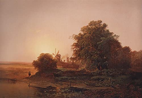 Affiches sur toile art mural paysage d'été avec moulins à vent Aleksey Savrasov 58x90 cm GerRit