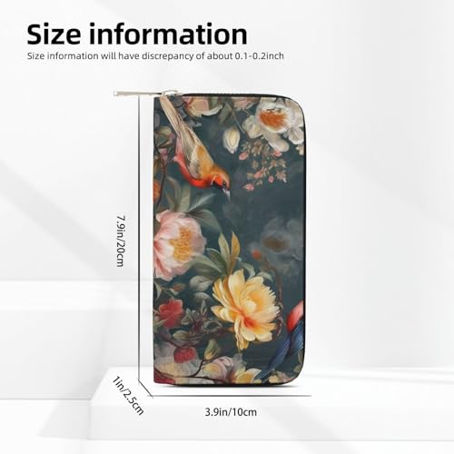 Pu Leather Wallet For Women Girl, Zip Around Credit Card Holder Flowers Birds Long Wallet Clutch Purse Waterproof Travel Handbag3