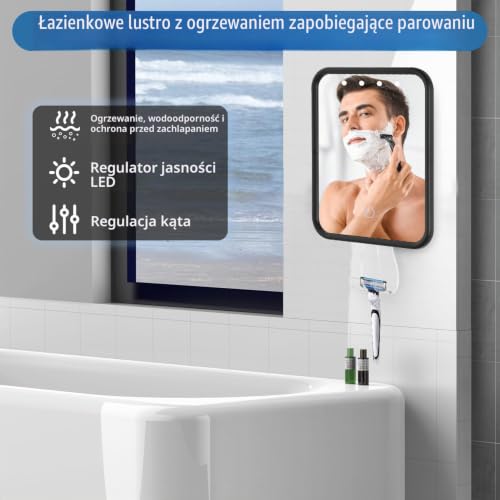 Zaxiva Podgrzewane lustro prysznicowe Fogless do golenia,lusterko prysznicowe ze światłem, LED do golenia,możliwość ponownego ładowania,przeciwmgielne lusterko prysznicowe