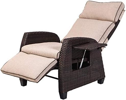 LCH Adjustable Recliner Relaxing Sofa Chair Outdoor Wicker Furniture Aluminum Frame Lounge with Beige Soft Thicken Cushions | Porch, Backyard, Pool or Garden