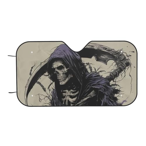 Skull Grim Reaper Scythe Death Soul Old Front Windshield Sun Shade Folding Auto Sunshade For Car Truck Suv, Blocks Uv Rays Sun Visor Protector