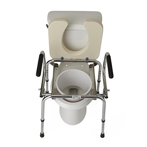 Medline Drop Arm Commode with Padded Seat and Backrest, Durable Toilet Chair for Adults and Seniors, Removable Pail, Splash Guard, Drop Down Arms for Easy Transfer, 350 lb. Weight Capacity, Tan