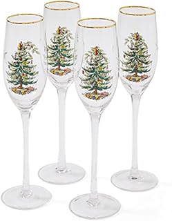 Spode 1625051 Christmas Tree Glassware Champagne Flutes (Set of 4), Glass, Multicolor
