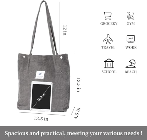 Image of Street27 Korean Canvas Corduroy Tote Bag Casual Work Shoulder Handbags | Multi-Purpose Bag |Sturdy Canvas Bag with Large Capacity | Shopping Bag for Office, College & Daily Use