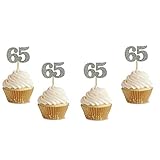 Glitter Silver 65th Birthday Party Cupcake Toppers. 24 Pack Number"65" Cupcake Toppers