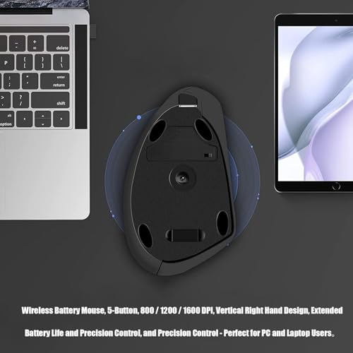 Wowssyo Ratón inalámbrico Vertical ergonómico, 1600/1200/800 dpi 5 Botones, ratón óptico inalámbrico, 2,4 G USB Vertical ergonómico óptico para Windows y Mac OS - imagen 4