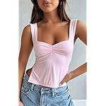 BAIGRAM-Womens-Sleeveless-Slim-Crop-Tank-Top-Sexy-Pleated-Bustier-Sweetheart-Neck-Strappy-Slits-Cropped-Vest-Cami